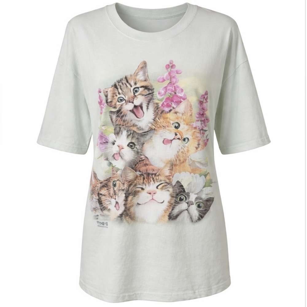 The Mountain Kitten Selfie Graphic Tee 2XL Cat Lover Flowers Short Sleeve Tshirt